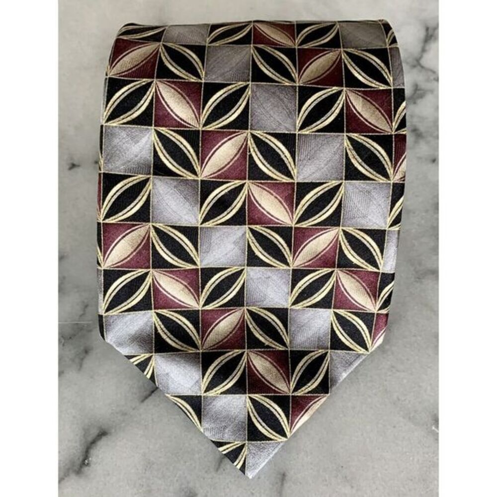 Pierre Cardin 100% Silk Geometric Brocade Tie Made In USA